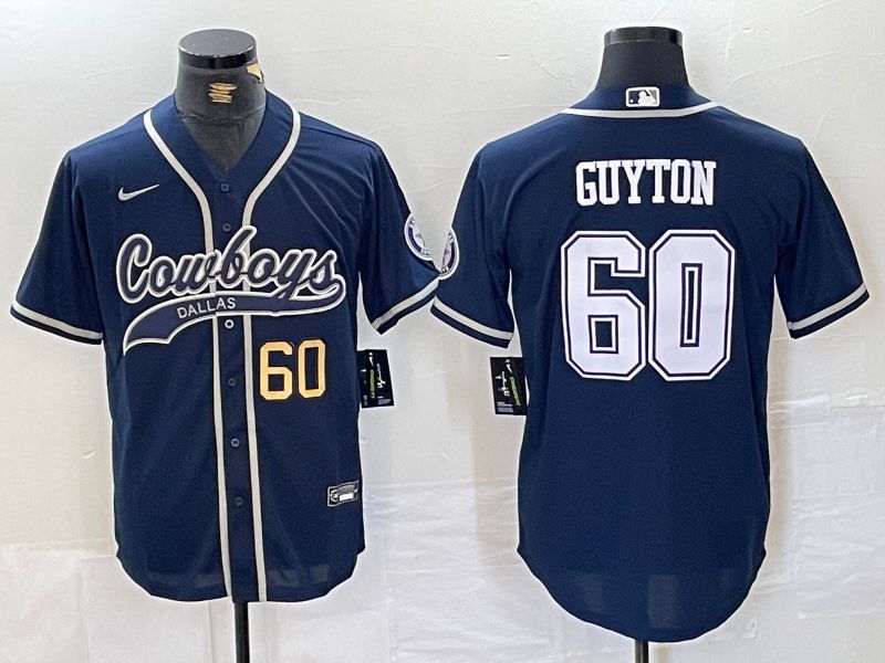 Men Dallas Cowboys #60 Guyton Blue Joint Name 2024 Nike Limited NFL Jersey style 2